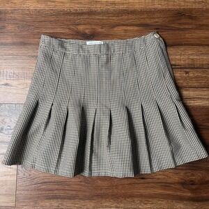 Urban Outfitters Brown Plaid Houndstooth Pleated Mini Skirt Preppy Y2K Academia